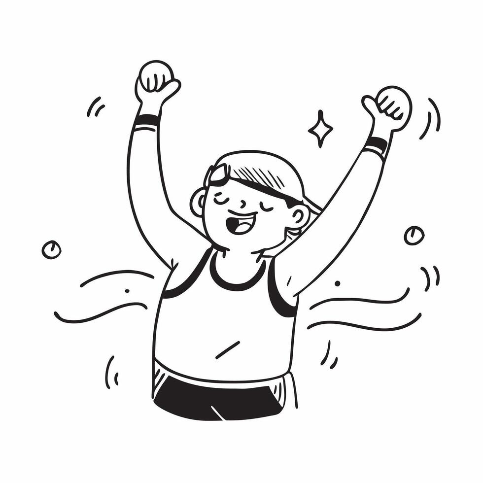 Teen with Down syndrome participating in a swim meet concept as A teen with Down syndrome enthusiastically participating in a swim meet showcasing determination inclusion and the j Clear vector