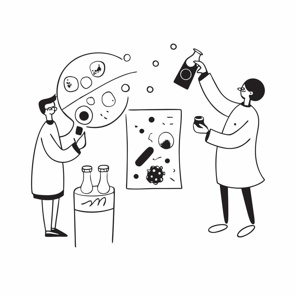 Synthetic Biology in Biotech concept as Scientists use synthetic biology to engineer microorganisms for pharmaceutical and agricultural applications in Photo Stock Concept Clear vector