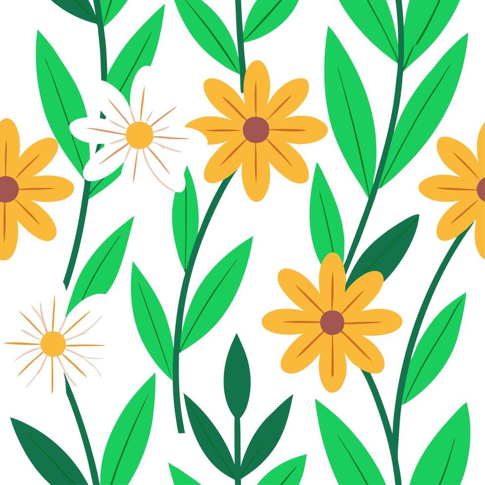 Summer flowers seamless pattern with vibrant petals and lush greenery for lively nature inspired designs concept as Vibrant summer flowers pattern with bright petals and lush green Clear Set 2 vector