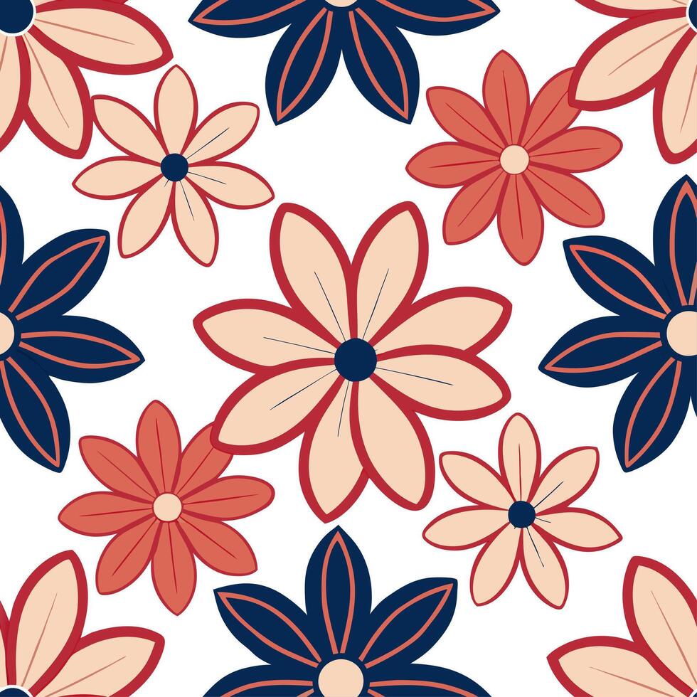 Summer flowers seamless pattern with rich color contrasts and vibrant petals for a bold artistic summer style concept as Artistic summer flower pattern with rich color contrasts an Clear vector