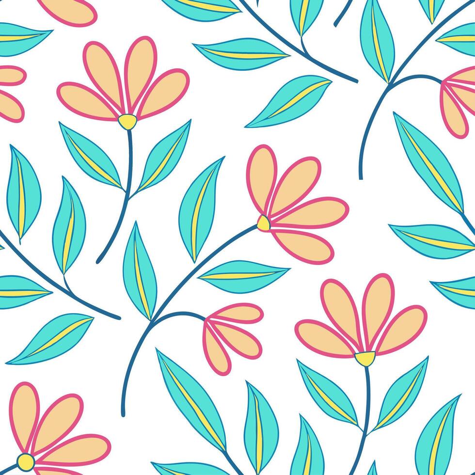 Springtime abstract floral seamless pattern with fluid shapes and vibrant hues for artistic compositions concept as Artistic floral pattern with abstract shapes and vibrant colors Clear vector