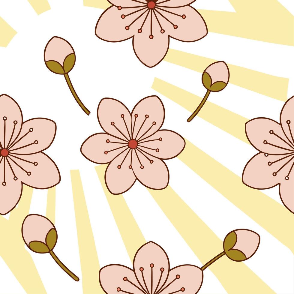 Soft spring sunshine seamless pattern with pastel colors and gentle rays for soothing serene backgrounds concept as Serene spring sunshine pattern with pastel colors and gentle ray Clear Set 4 vector