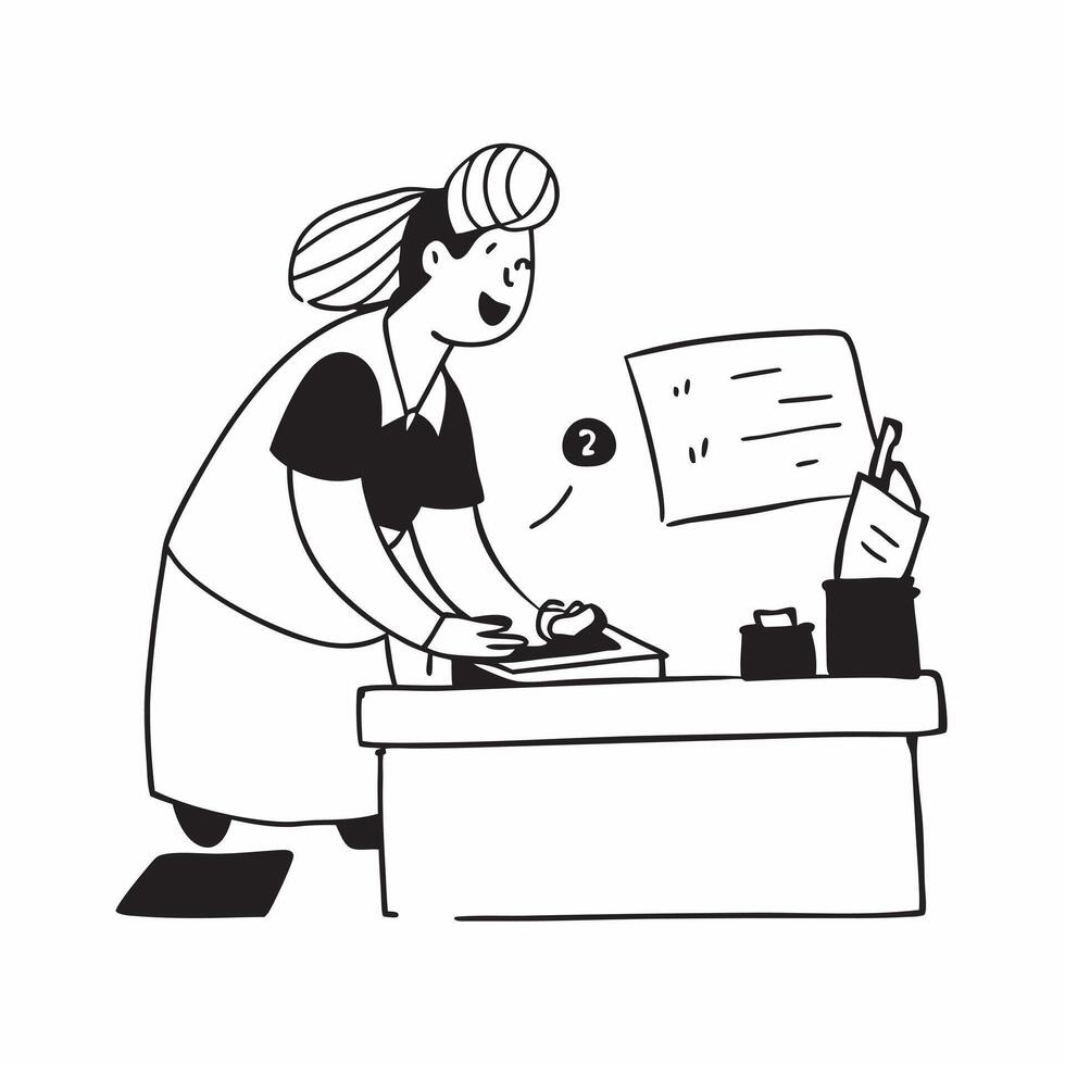 Simple flat design icon Young woman with Down syndrome working in a cafe concept as A young woman with Down syndrome joyfully working at a cafe highlighting employment inclusion an Clear Set 2 vector