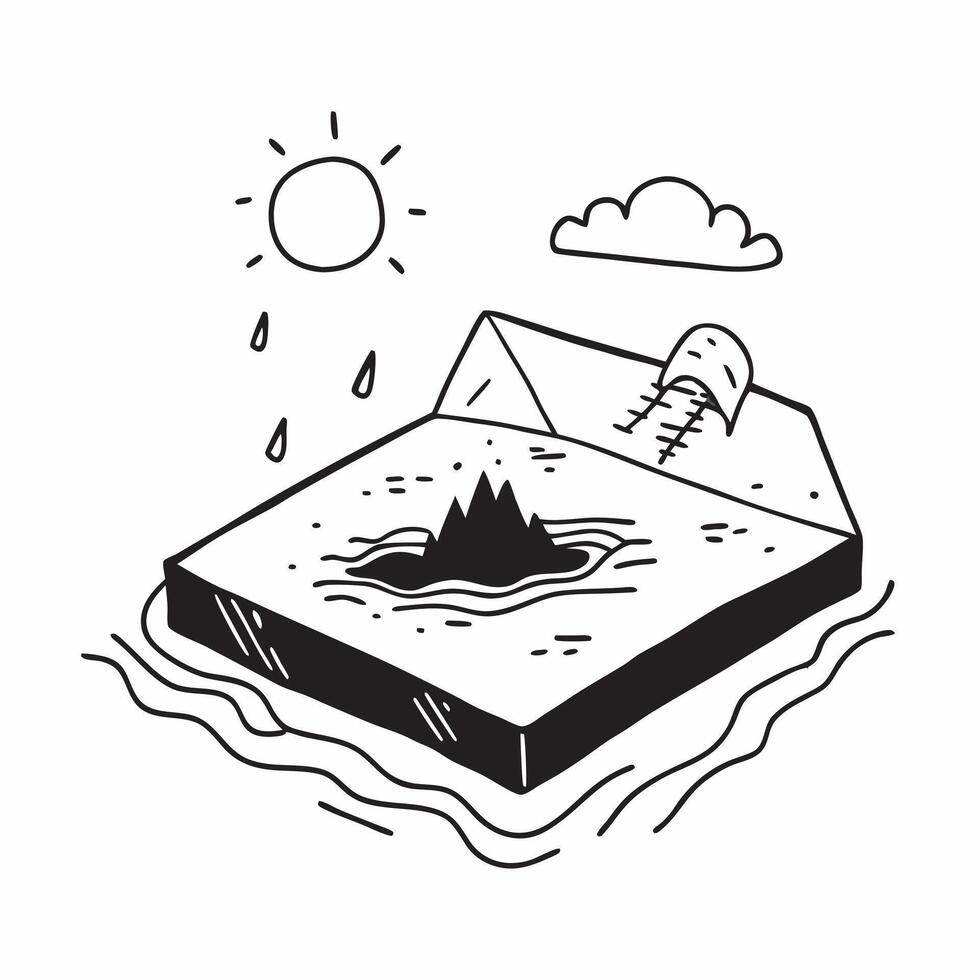Simple flat design icon Volcanic Sunset Reflections concept as The setting sun casts vibrant hues over a volcanic lake reflecting the fiery sky in its still waters Simple flat ill Clear vector