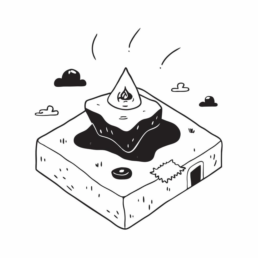 Simple flat design icon Volcanic Island Aerial View concept as An aerial view of a volcanic island highlighting the dramatic contrast between lush vegetation and barren lava fields Clear vector