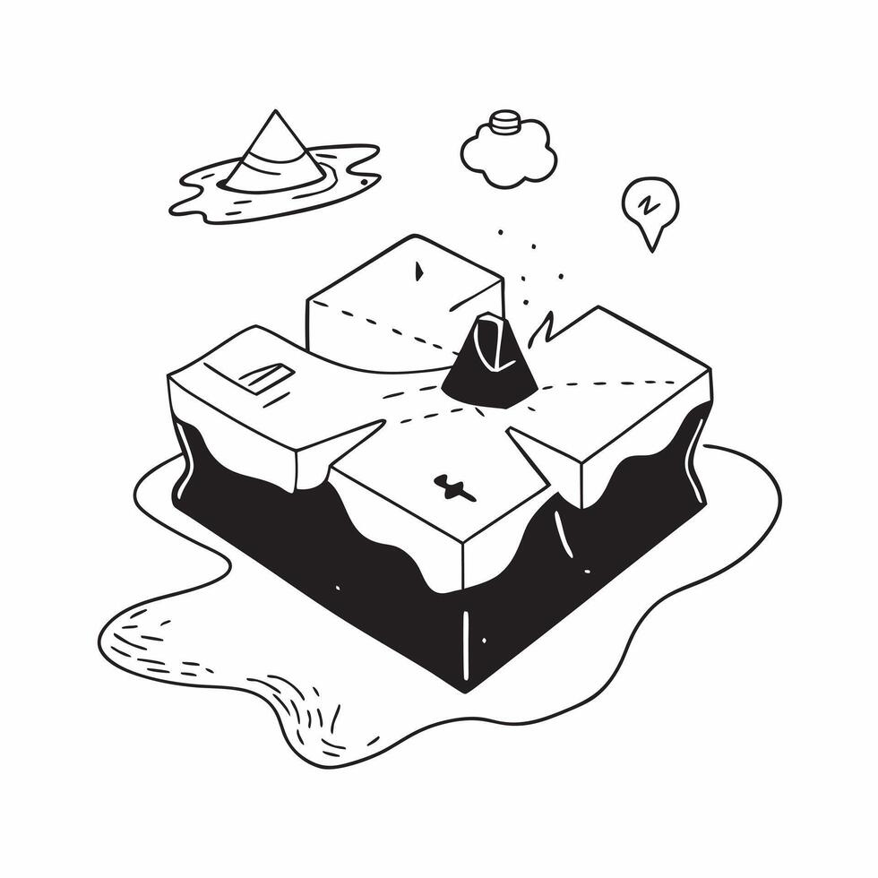 Simple flat design icon Volcanic Archipelago from Above concept as An aerial shot of a volcanic archipelago showcasing the diverse formations and vibrant life on each island Simpl Clear vector