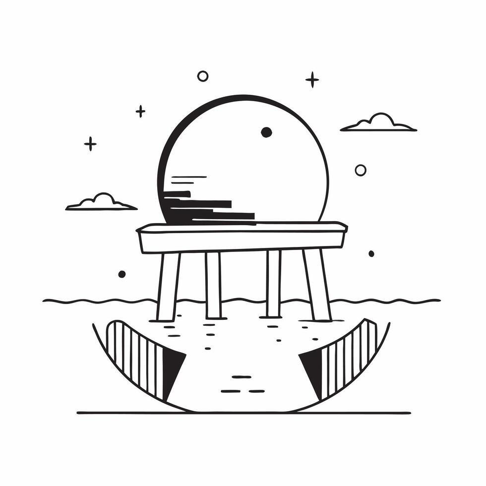 Simple flat design icon Twilight Serenity at the Pier concept as As twilight descends the sunset casts a serene glow over the old pier creating a moment of peaceful reflection fla Clear vector