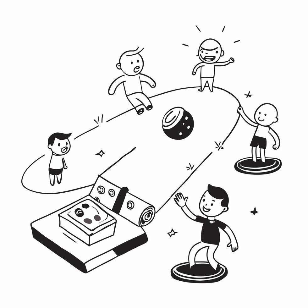 Simple flat design icon Teen with ADHD playing soccer with friends concept as A teen with ADHD joyfully playing soccer with friends highlighting inclusion teamwork and the benefits Clear Set 4 vector