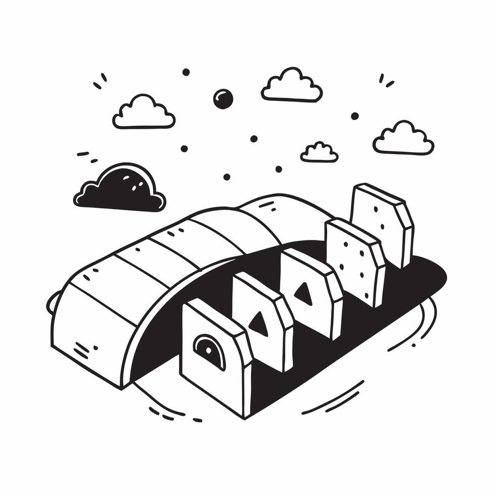 Simple flat design icon Suburban Rainbow Afternoon concept as A rainbow emerges over suburban rooftops after an afternoon shower offering a colorful respite from daily life flat i Clear vector