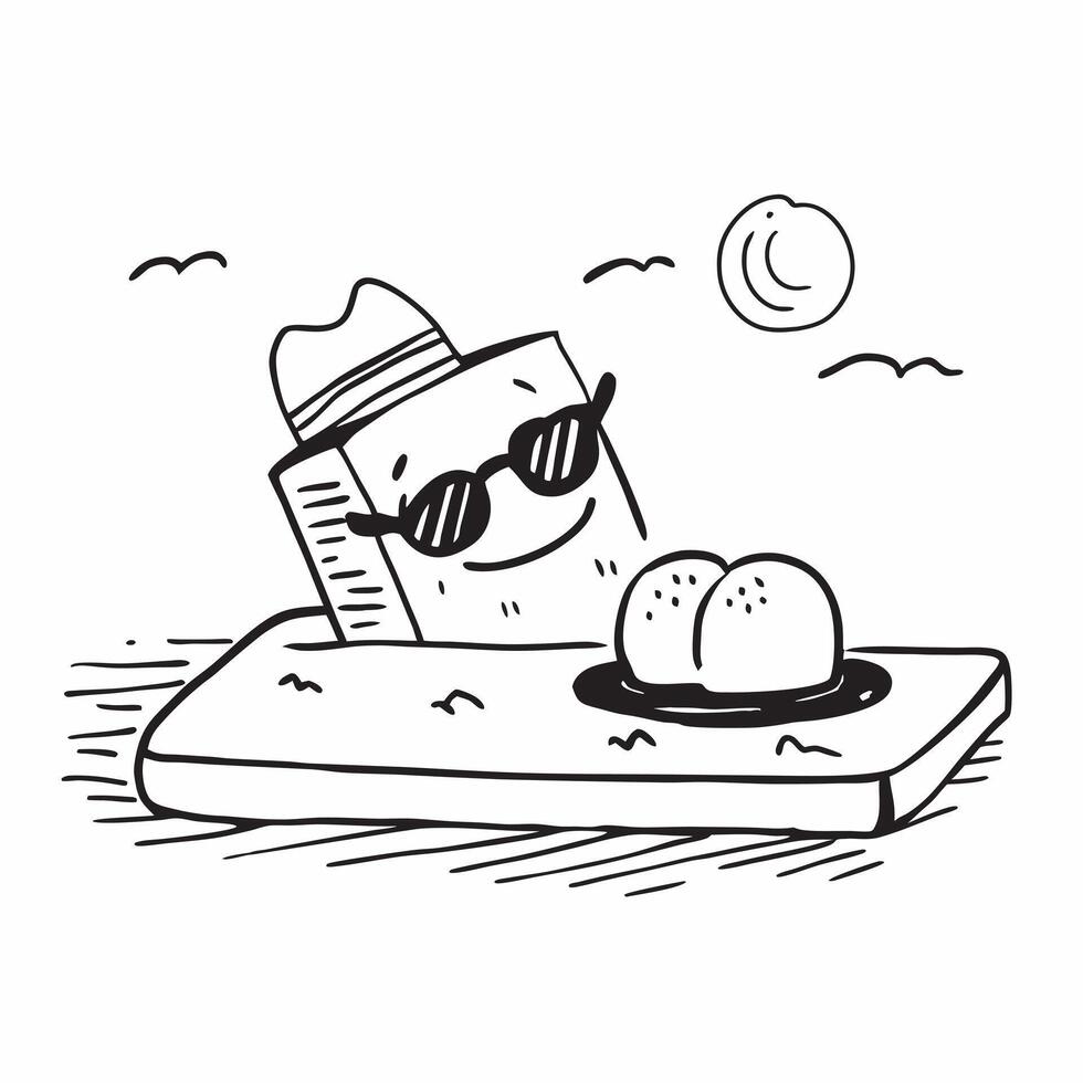 Simple flat design icon Sunhat and sunglasses on a tropical beach with a clear sky concept as Sunhat and sunglasses on a tropical beach with a clear sky providing ample copyspace f Clear vector