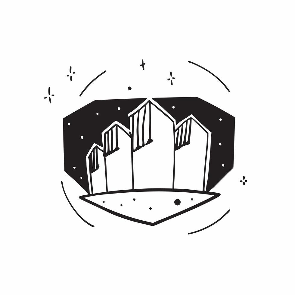 Simple flat design icon Starry Night Over Cityscape concept as The cityscape sparkles below a starry night creating a juxtaposition of urban lights and celestial stars flat illust Clear vector