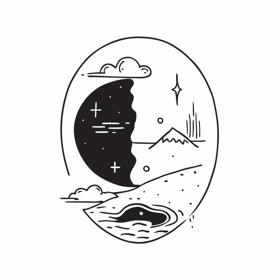 Simple flat design icon Starlit Lake Serenity concept as A tranquil lake under starlit skies offers perfect reflections creating a double view of the cosmos flat illustration in Clear vector