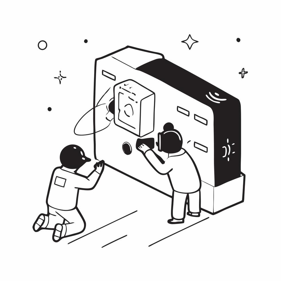 Simple flat design icon Space Station Maintenance concept as Astronauts perform maintenance on a space station module showcasing zero gravity working conditionsSimple flat illustr Clear vector