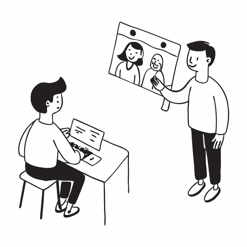 Simple flat design icon Parent using supportive body language while attending a school meeting concept as A parent using supportive body language while attending a school meeting e Clear vector