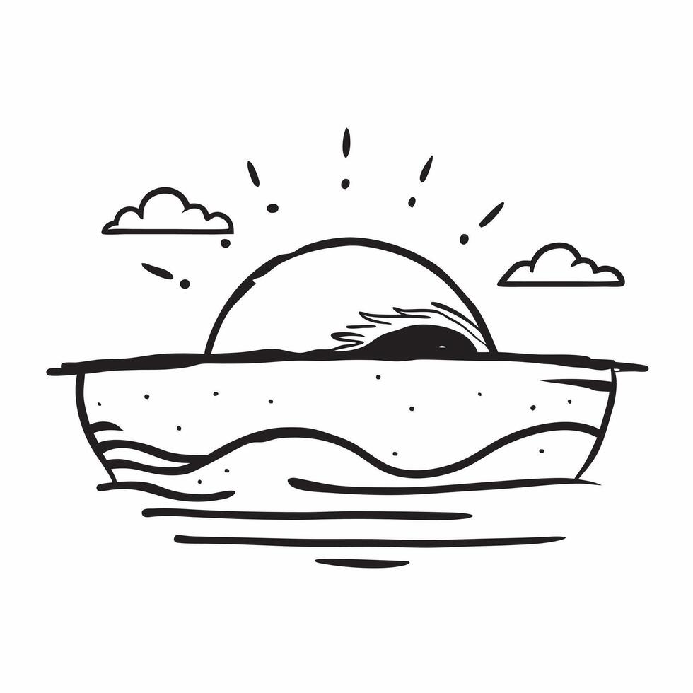 Simple flat design icon Oceanic Sunset Splendor concept as The sun dips below the ocean horizon casting vibrant hues across the water and sky in a stunning display flat illustrati Clear vector