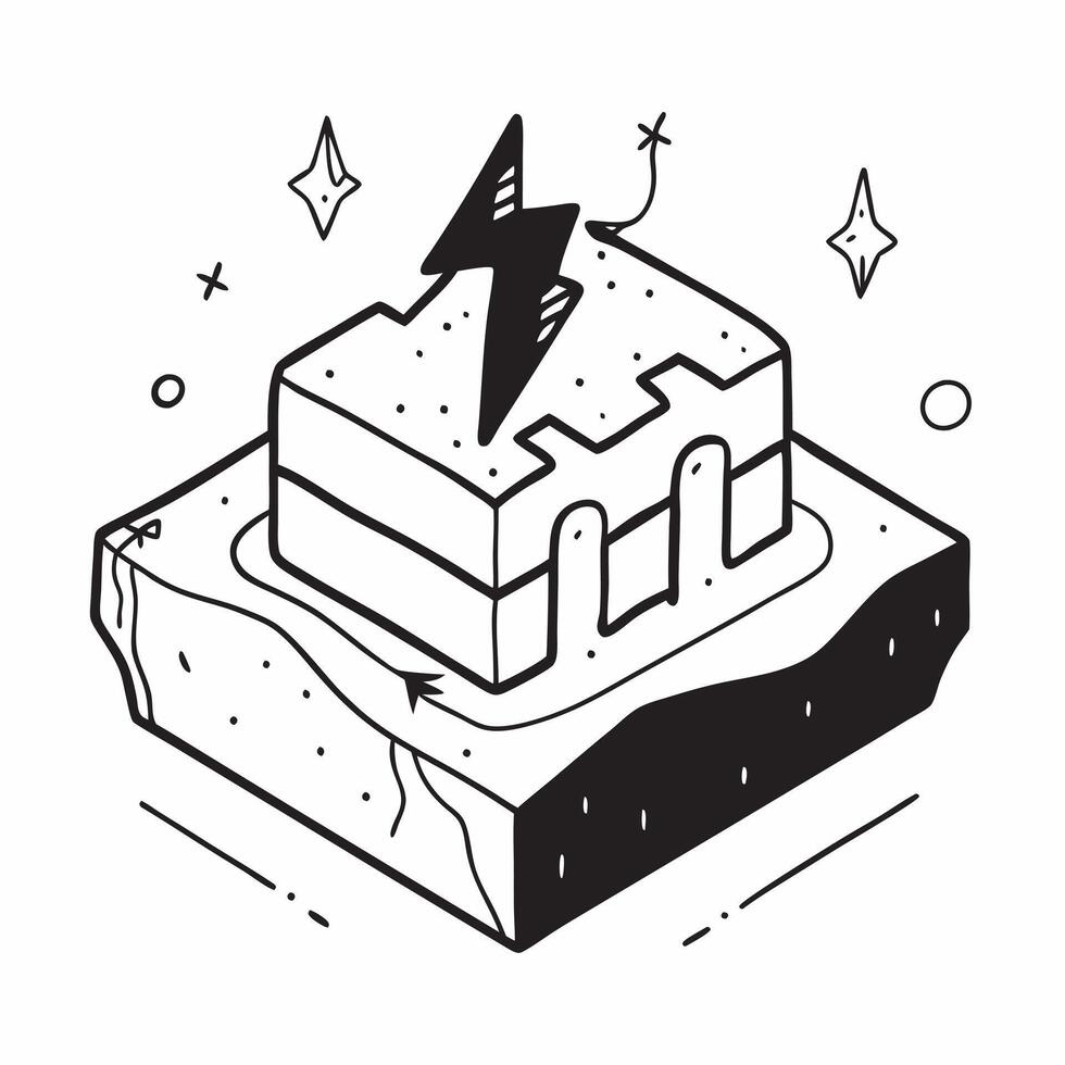 Simple flat design icon Nighttime City Thunder concept as A cityscape at night brightly illuminated by a crack of lightning showcasing urban resilience flat illustration in isomet Clear vector