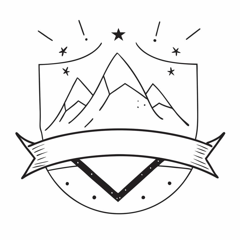 Simple flat design icon Mountain Ridge Under Stars concept as Stars twinkle above a rugged mountain ridge outlining the contours with a natural starry border flat illustration in Clear vector