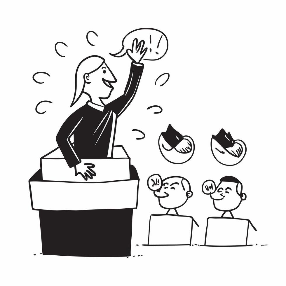 Simple flat design icon Motivational speaker using dynamic hand movements to engage an audience concept as A motivational speaker using dynamic hand movements to engage an audience Clear vector