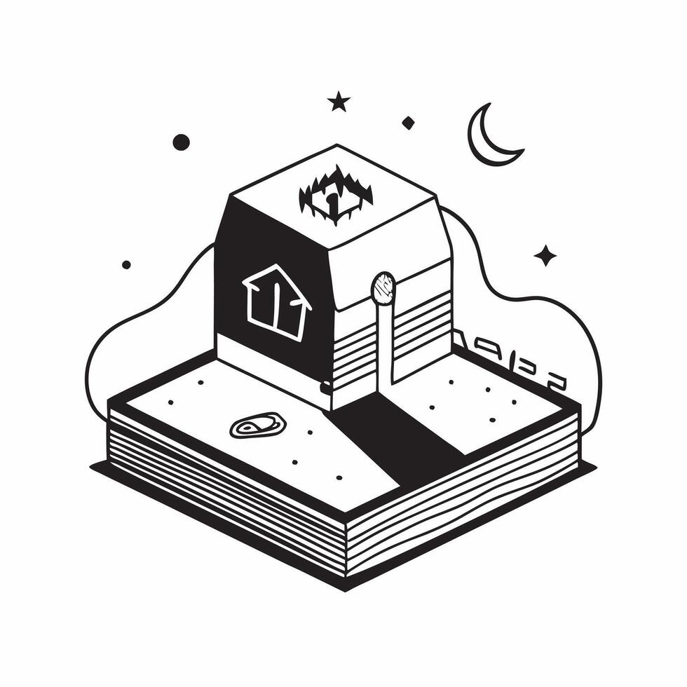 Simple flat design icon Moonlit Mosque Tiles concept as Serene tiles showing mosques under moonlit skies reflecting the peace and spirituality of Eid Al Adha nights flat illustrat Clear vector