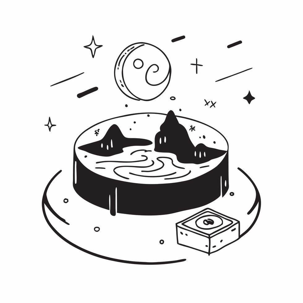 Simple flat design icon Moonlit Hot Springs Experience concept as A moonlit night enhances the mystical allure of hot springs providing a serene and otherworldly soaking experience Clear vector