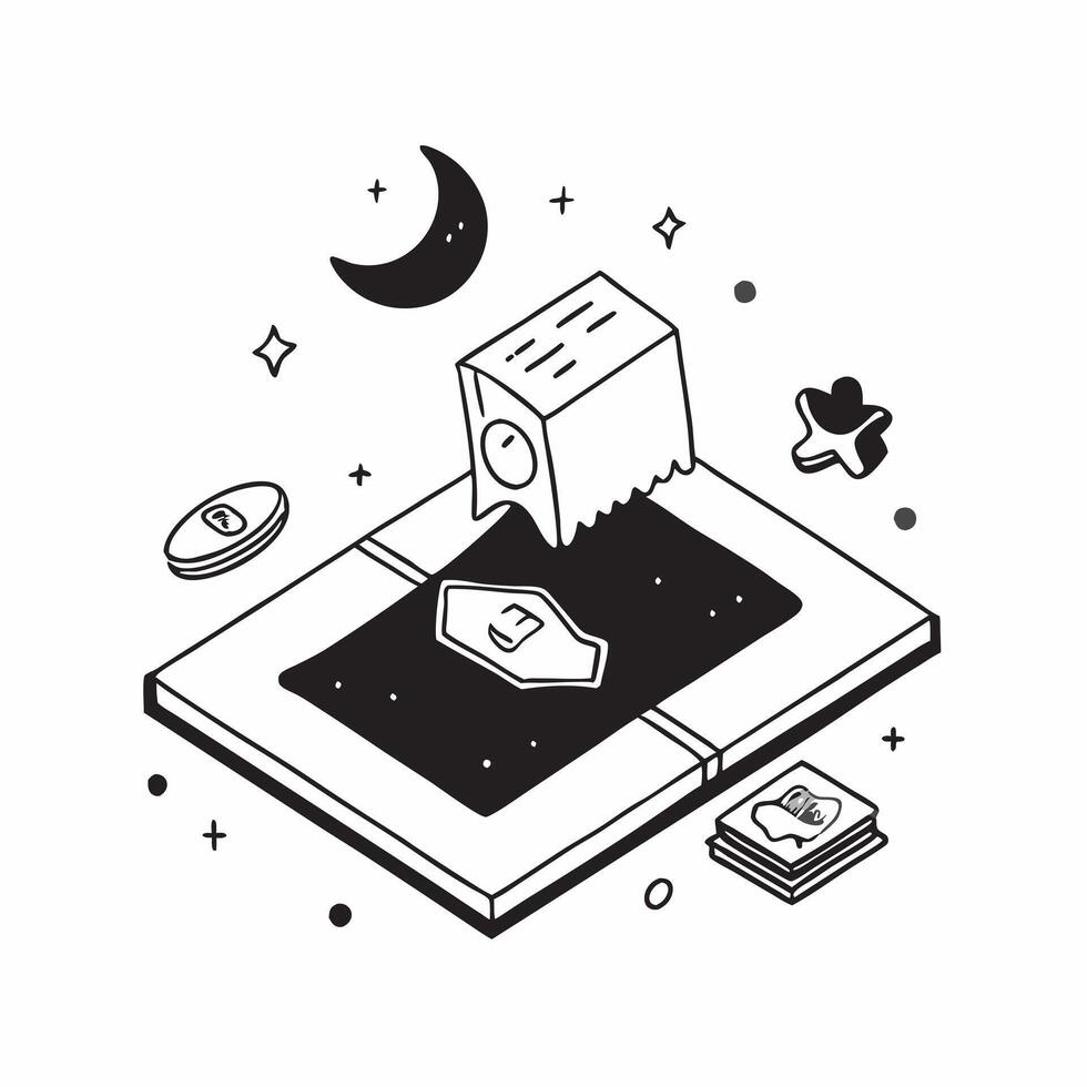 Simple flat design icon Moonlit Eid Prayers Tiles concept as Tiles capturing the serene moment of moonlit prayers during Eid Al Adha reflecting devotion and spirituality flat illu Clear vector