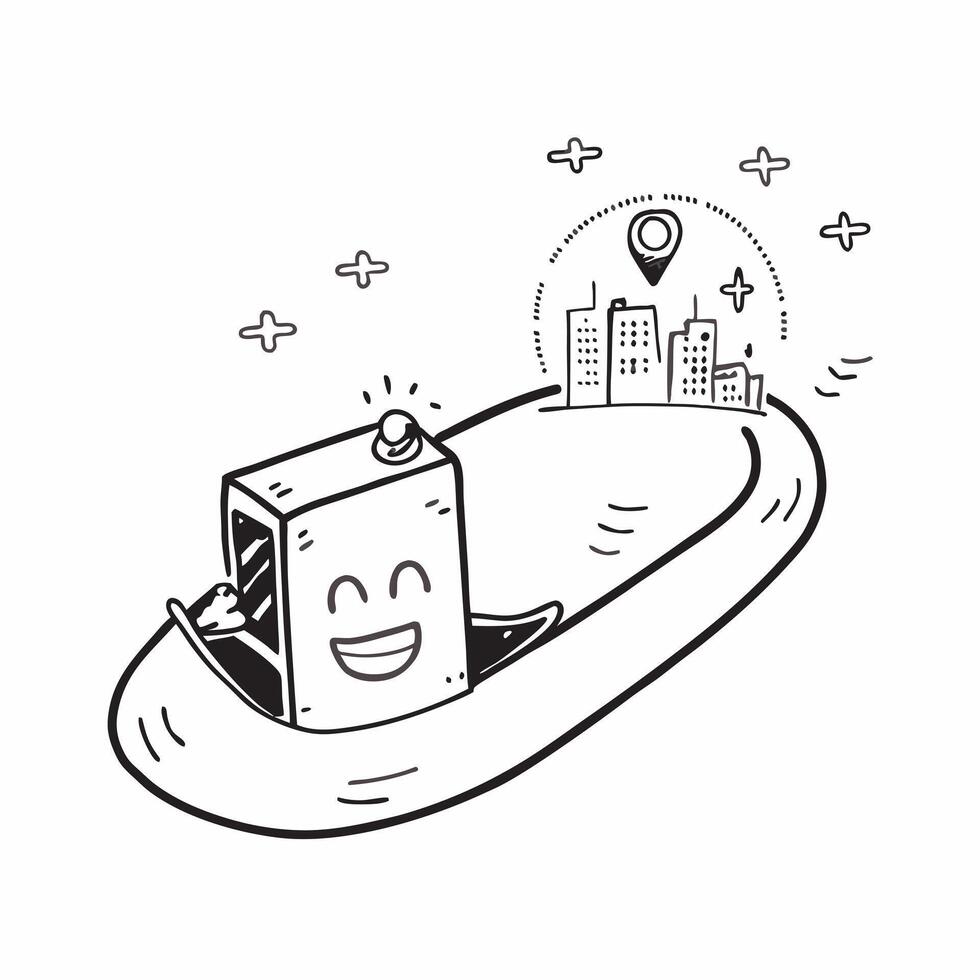 Simple flat design icon Morning Commute concept as A driver smiling as they start their day with a peaceful morning drive the city skyline glowing in the background flat illustrat Clear vector
