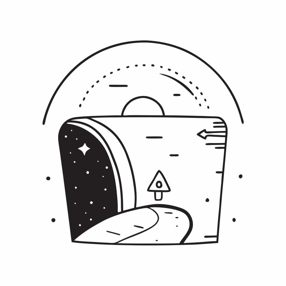 Simple flat design icon Milky Way Arch Over Canyon concept as The Milky Way forms a stunning arch over a deep canyon lighting up the night sky with a celestial display flat illust Clear vector