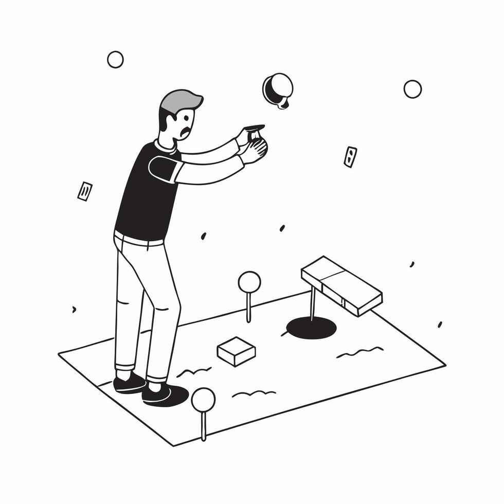 Simple flat design icon Man with prosthetic leg playing fetch with his dog concept as A man with a prosthetic leg joyfully playing fetch with his dog in the backyard showcasing the Clear vector