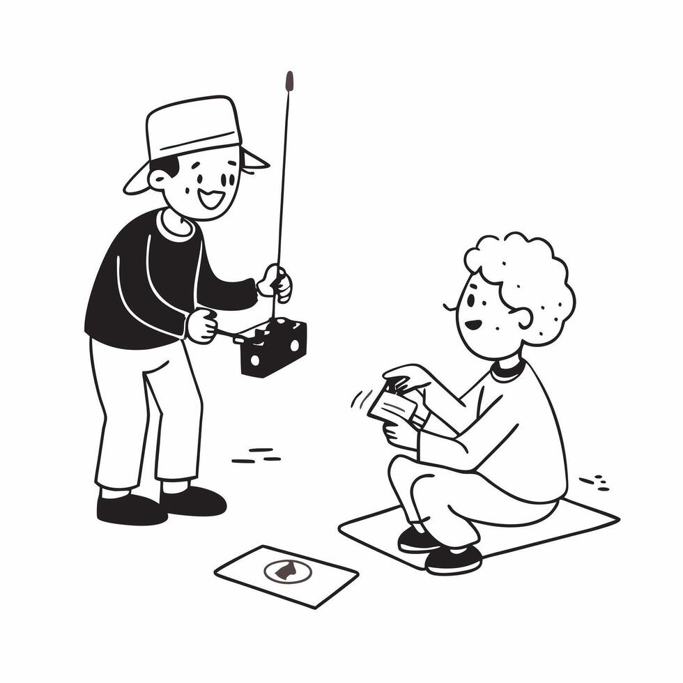 Simple flat design icon Man with muscular dystrophy fishing with his grandson concept as A man with muscular dystrophy joyfully fishing with his grandson illustrating inclusion rel Clear Set 2 vector