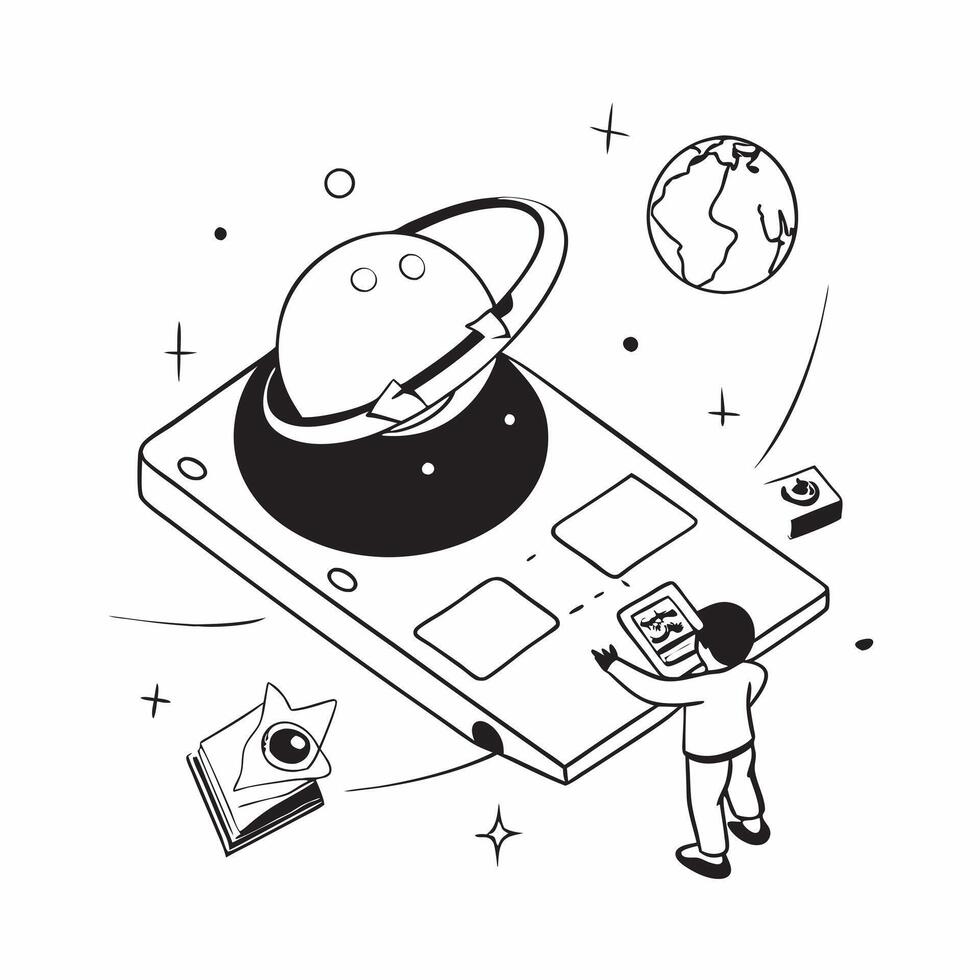 Simple flat design icon Interplanetary Navigation concept as Engineers develop navigation systems for interplanetary missions facilitating travel between planetsSimple flat illust Clear vector