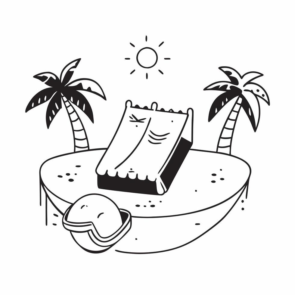 Simple flat design icon Hammock tied between two palm trees on a sunny beach concept as Hammock tied between two palm trees on a sunny beach with ample copyspace for text capturing Clear vector