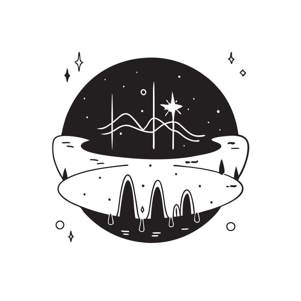 Simple flat design icon Forest Canopy Under Starry Sky concept as A forest canopy silhouetted against a star filled sky creates a mysterious and enchanting woodland night scene fl Clear vector