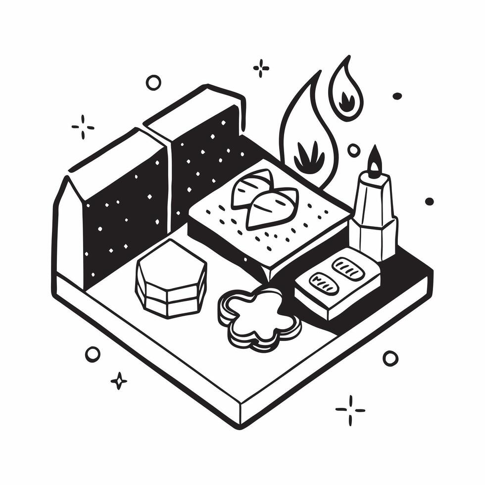 Simple flat design icon Eid Feast Tiles concept as Tiles illustrating the Eid feast featuring traditional dishes and festive table settings flat illustration in isometric scene Clear vector