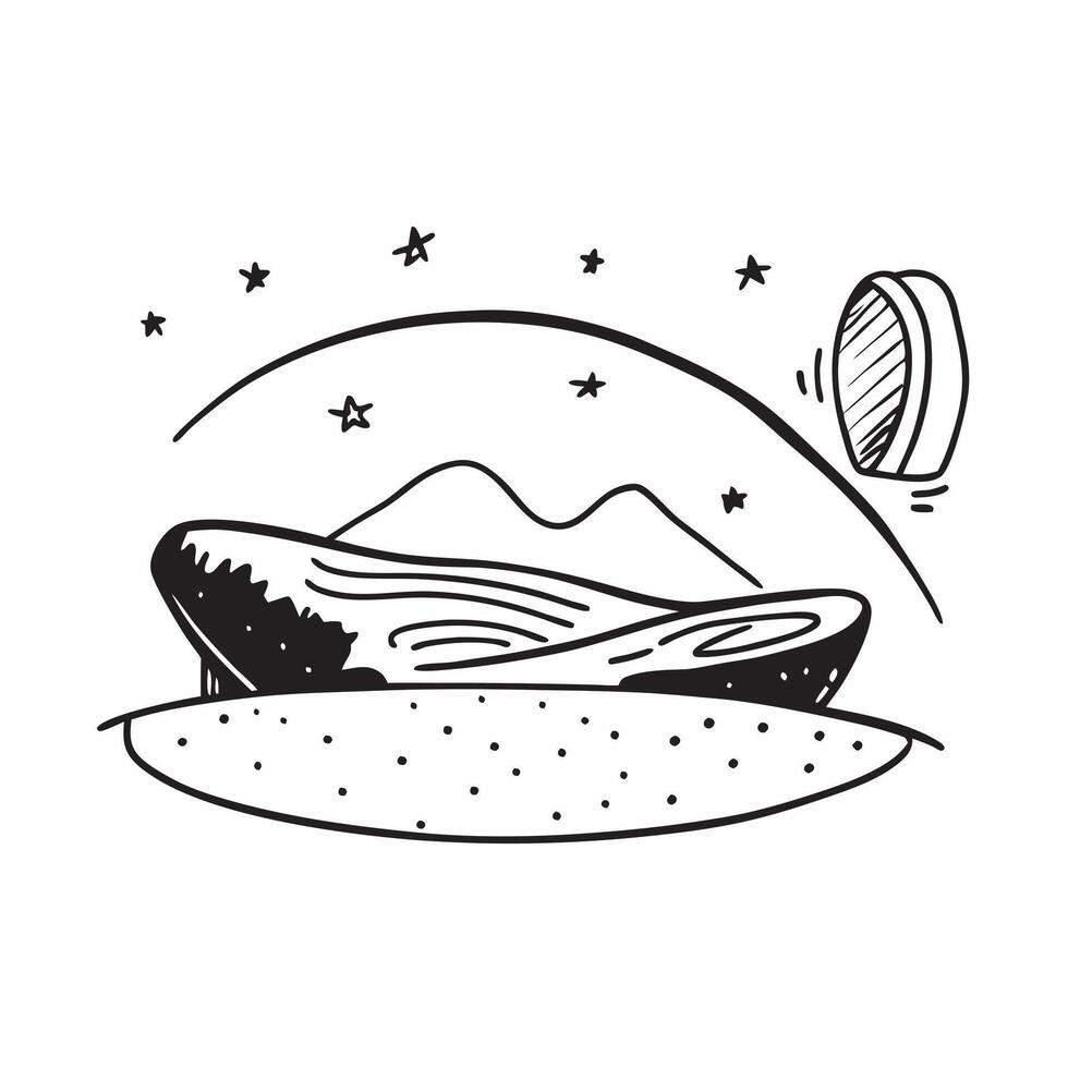 Simple flat design icon Desert Night under Starry Sky concept as A vast desert under a star filled sky offers a silent expansive view of the universe sparking awe and wonder flat Clear vector