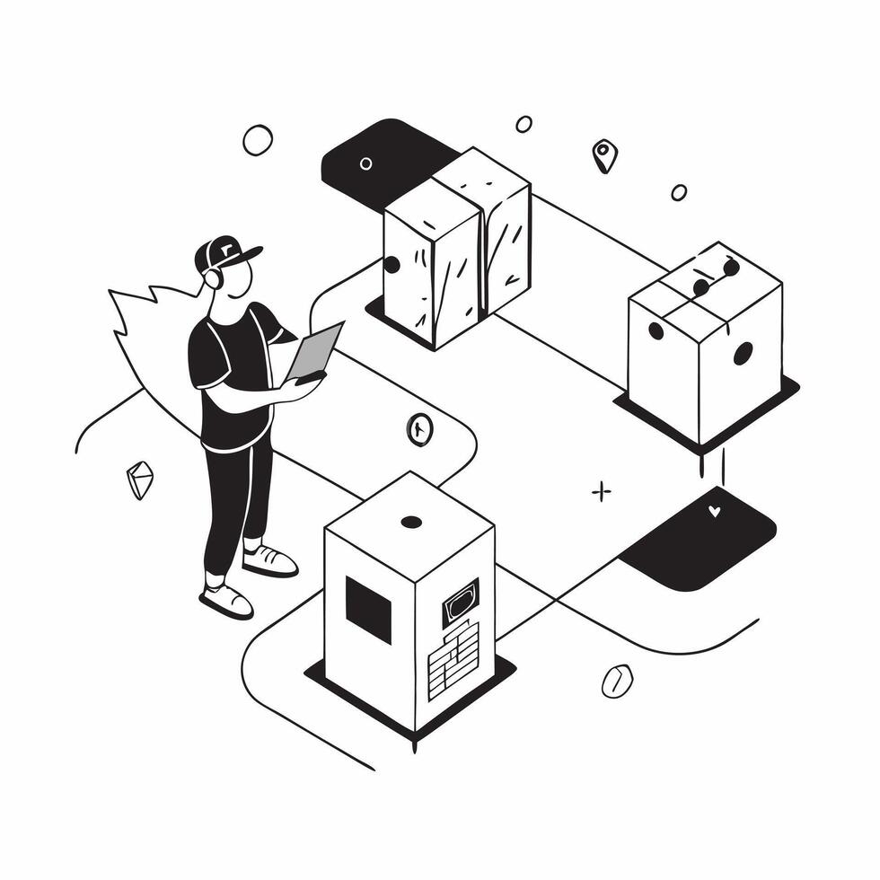 Simple flat design icon Courier Driver Delivering Parcels concept as A courier driver efficiently delivers parcels ensuring timely service with a friendly demeanor in an urban sett Clear vector