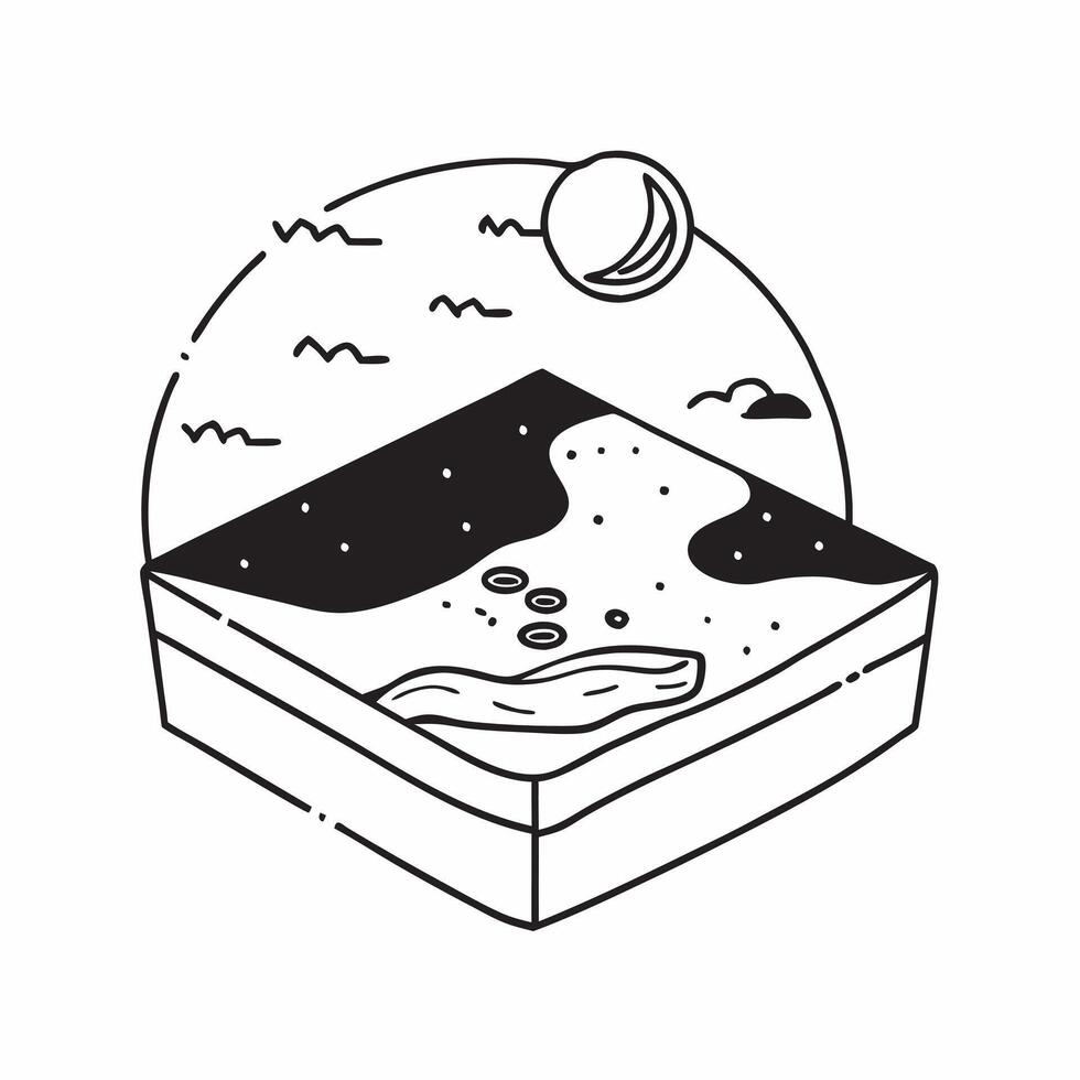 Simple flat design icon Coastal Bioluminescence concept as A serene coastline lit by the natural phenomenon of bioluminescent waves reflecting stars aboveSimple flat illustration Clear vector