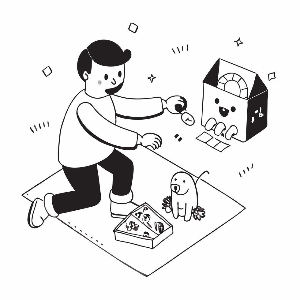 Simple flat design icon Boy with autism playing with therapy dog concept as A boy with autism enjoying playtime with his therapy dog showcasing the joy support and comfort that ani Clear Set 8 vector