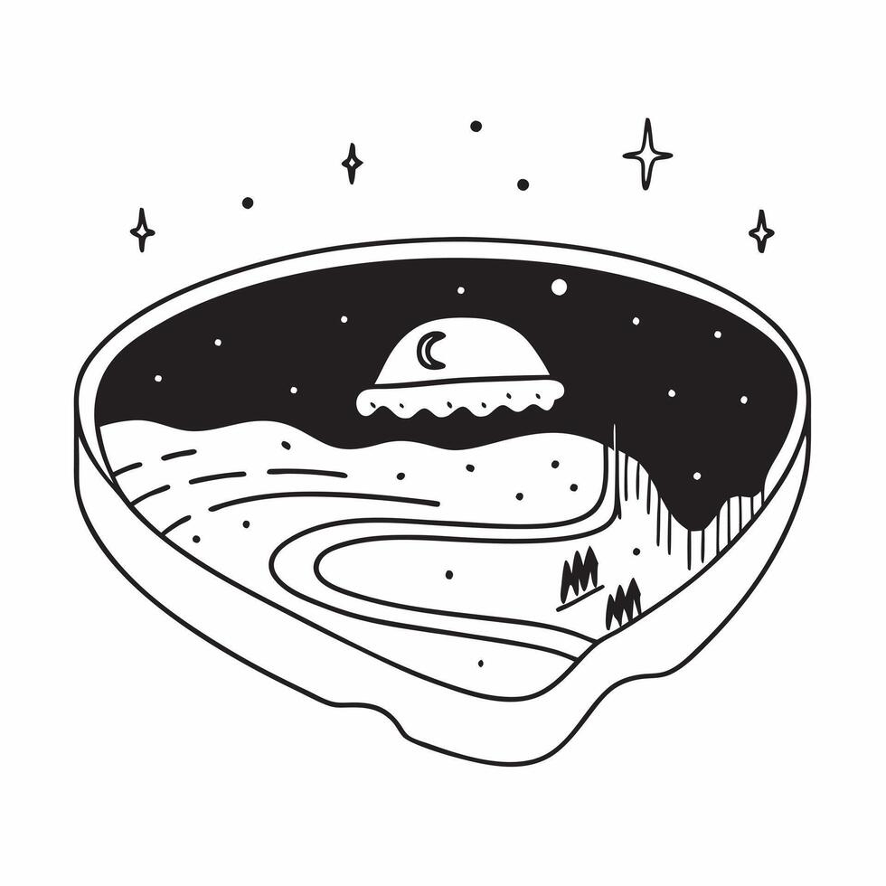 Simple flat design icon Bioluminescent Bay at Night concept as A secluded bay lights up with bioluminescent waves offering a secluded escape into natures nighttime wondersSimple f Clear Set 2 vector