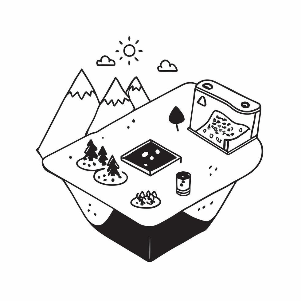 Simple flat design icon Alpine Meadows Picnic concept as Families enjoy a picnic in the vibrant Alpine meadows surrounded by panoramic mountain views and wildflowersSimple flat il Clear vector