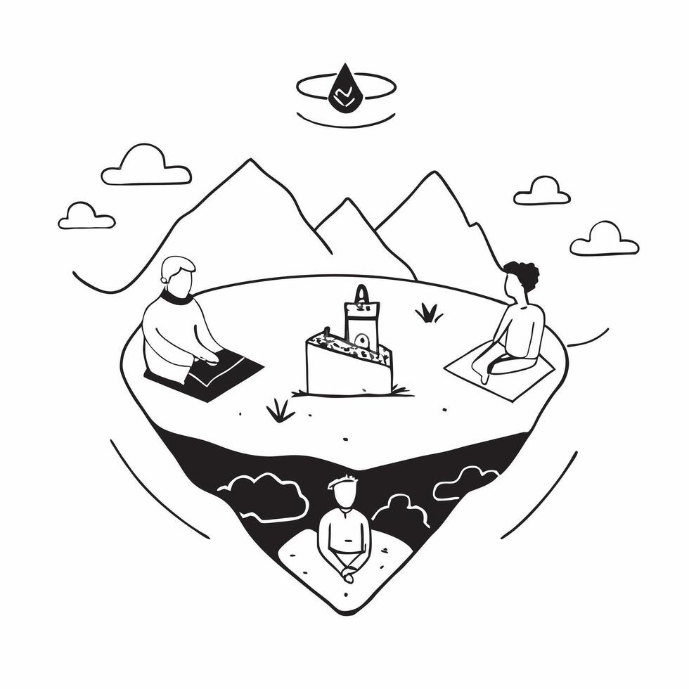Simple flat design icon Alpine Meadow Meditation concept as Individuals meditating in serene Alpine meadows connecting deeply with the tranquil and restorative natural environment Clear vector