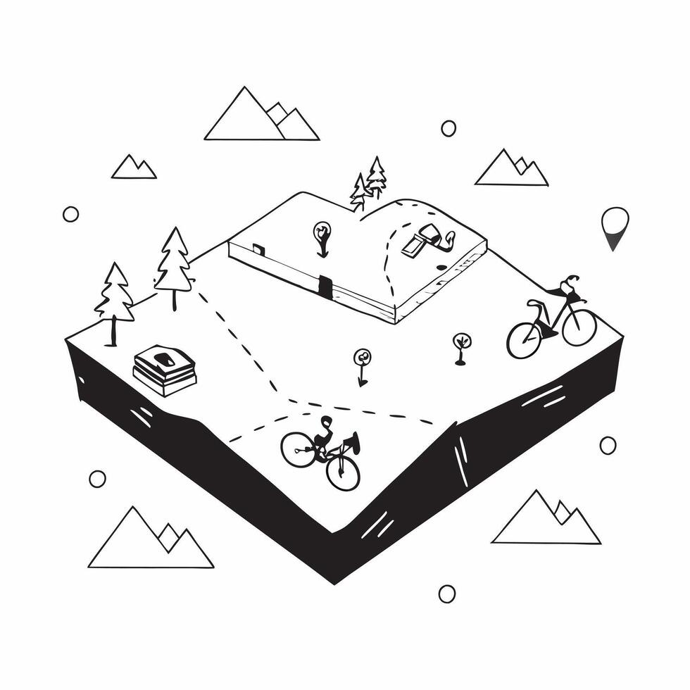 Simple flat design icon Alpine Meadow Biking concept as Cyclists enjoying a mountain biking adventure through lush Alpine meadows surrounded by breathtaking landscapesSimple flat Clear Set 2 vector