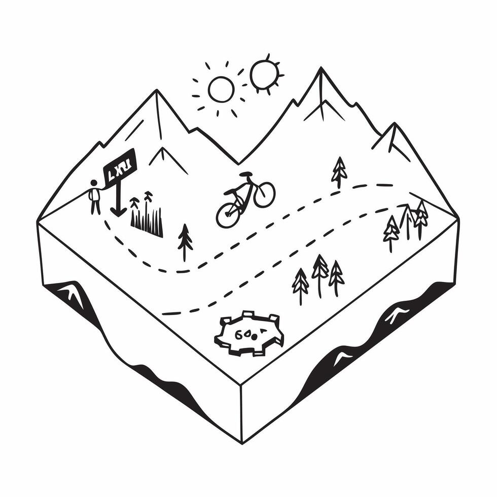 Simple flat design icon Alpine Meadow Biking concept as Cyclists enjoying a mountain biking adventure through lush Alpine meadows surrounded by breathtaking landscapesSimple flat Clear vector