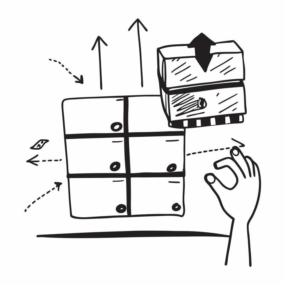 Silhouette of a warehouse and a growth forecast chart symbolizing revenue forecast in double exposure with copy space concept as A silhouette of a warehouse intertwined with a gro Clear vector