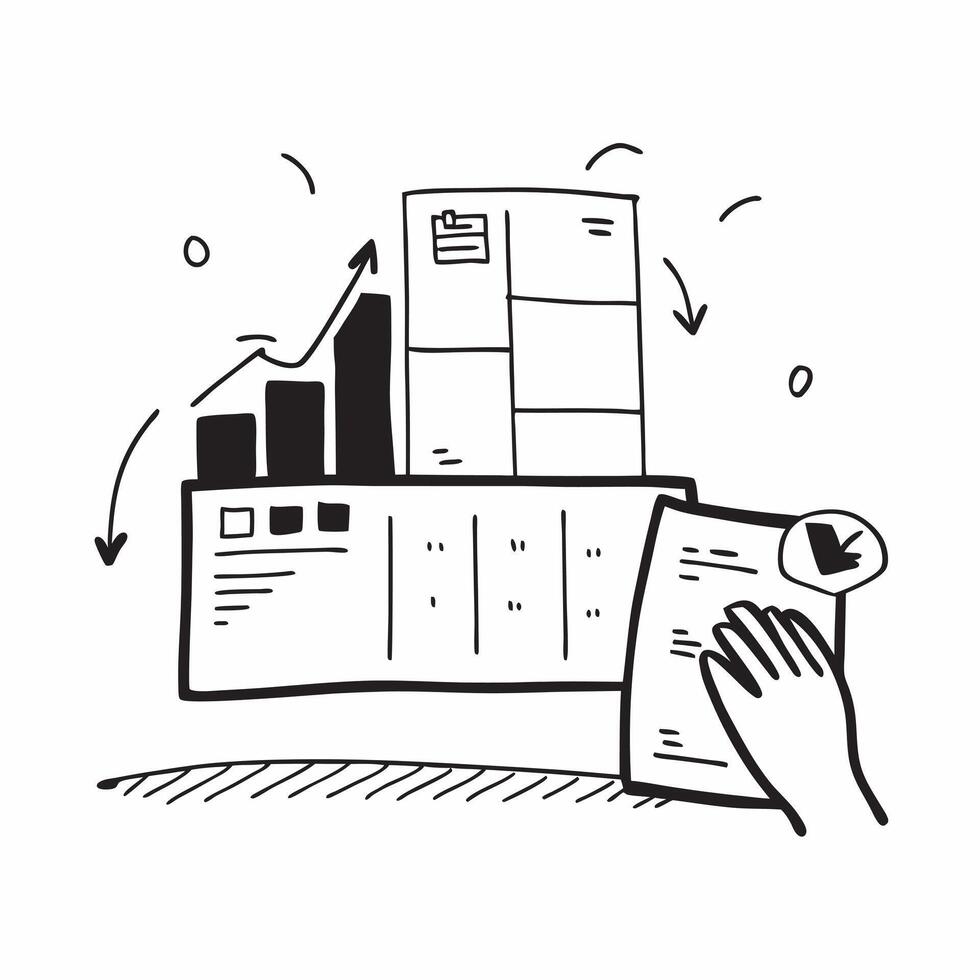 Silhouette of a warehouse and a predictive chart symbolizing inventory forecasting in double exposure with copy space concept as A silhouette of a warehouse intertwined with a pre Clear vector