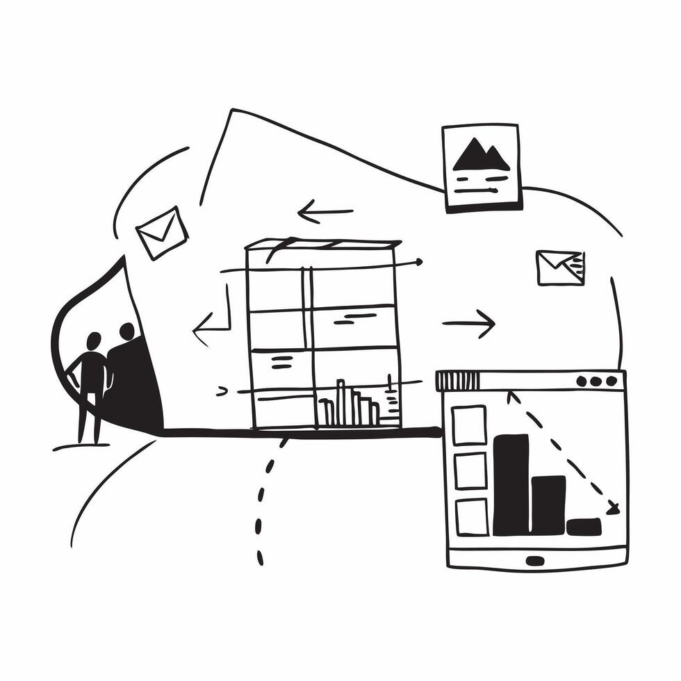 Silhouette of a warehouse aisle and a layout diagram symbolizing design efficiency in double exposure with copy space concept as A silhouette of a warehouse aisle intertwined with Clear vector