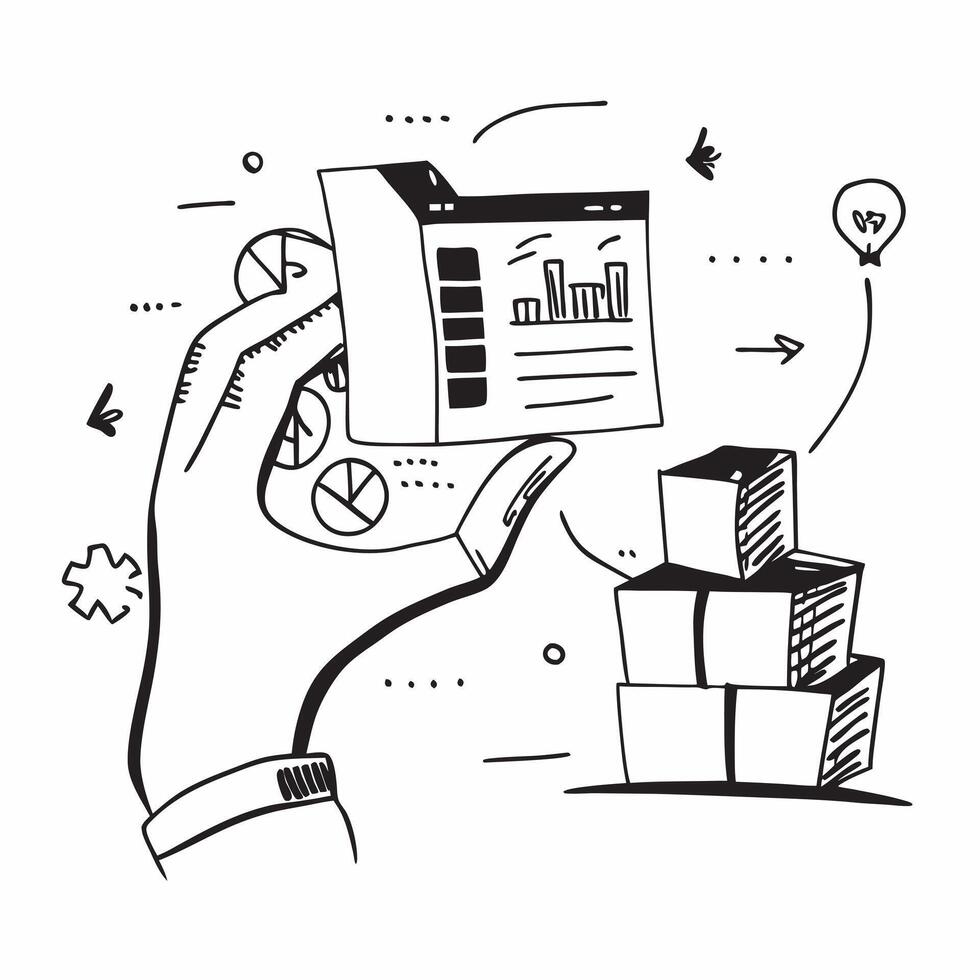 Silhouette of a warehouse and a financial statement symbolizing supply chain accounting in double exposure with copy space concept as A silhouette of a warehouse intertwined with Clear vector