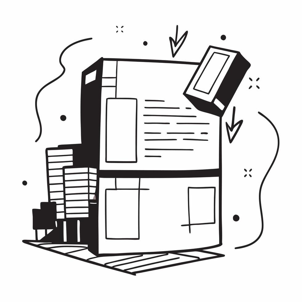 Silhouette of a loading dock and a floor plan symbolizing warehouse layout in double exposure with copy space concept as A silhouette of a loading dock intertwined with a floor pl Clear vector