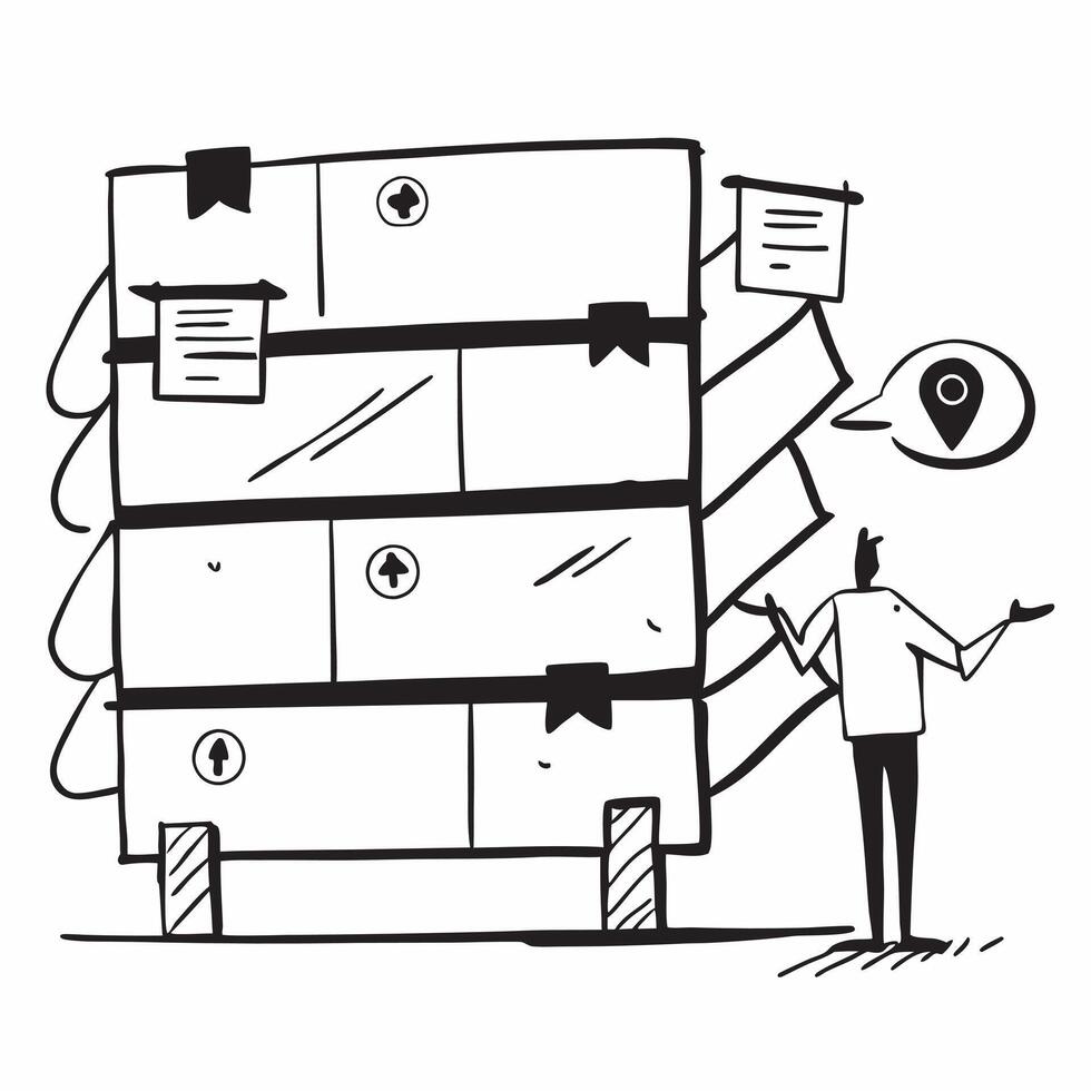 Silhouette of a pallet rack and a site plan symbolizing strategic warehouse layout in double exposure with copy space concept as A silhouette of a pallet rack intertwined with a s Clear vector