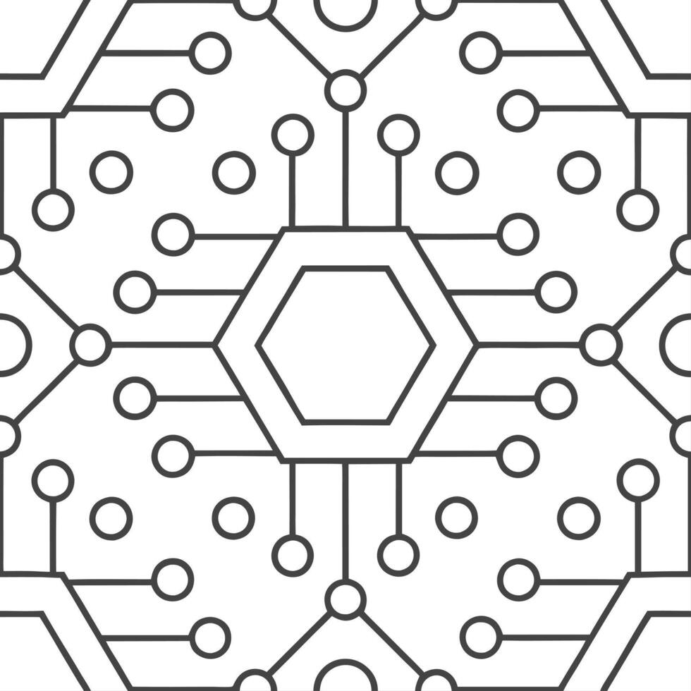 Showcase high tech circuit runs with minimal shading layering lines for a white balanced mosaic tile design concept as Convey advanced microchip influence via refined shapes and lu Clear vector