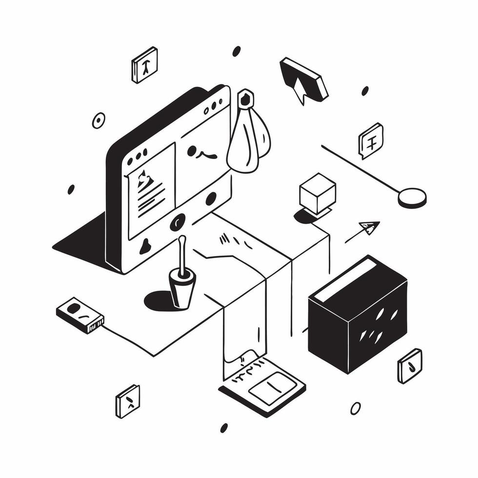 Setting Up Smart Home Office concept as Setting up a smart home office that automates lighting climate and device management for optimal work conditionsSimple flat illustration in Clear Set 2 vector